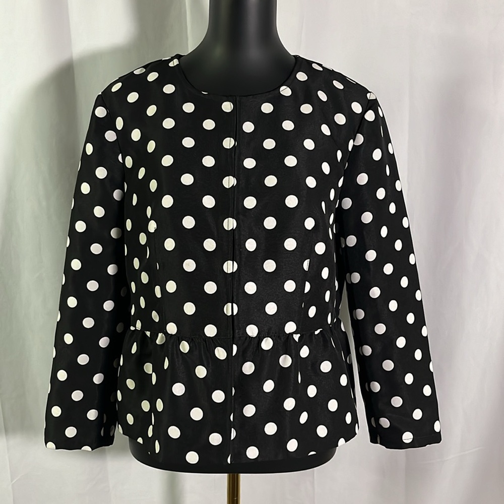 LOFT Black & White Jacquard Polka Dot Lightweight Peplum Hem Jacket - Picture 1 of 16